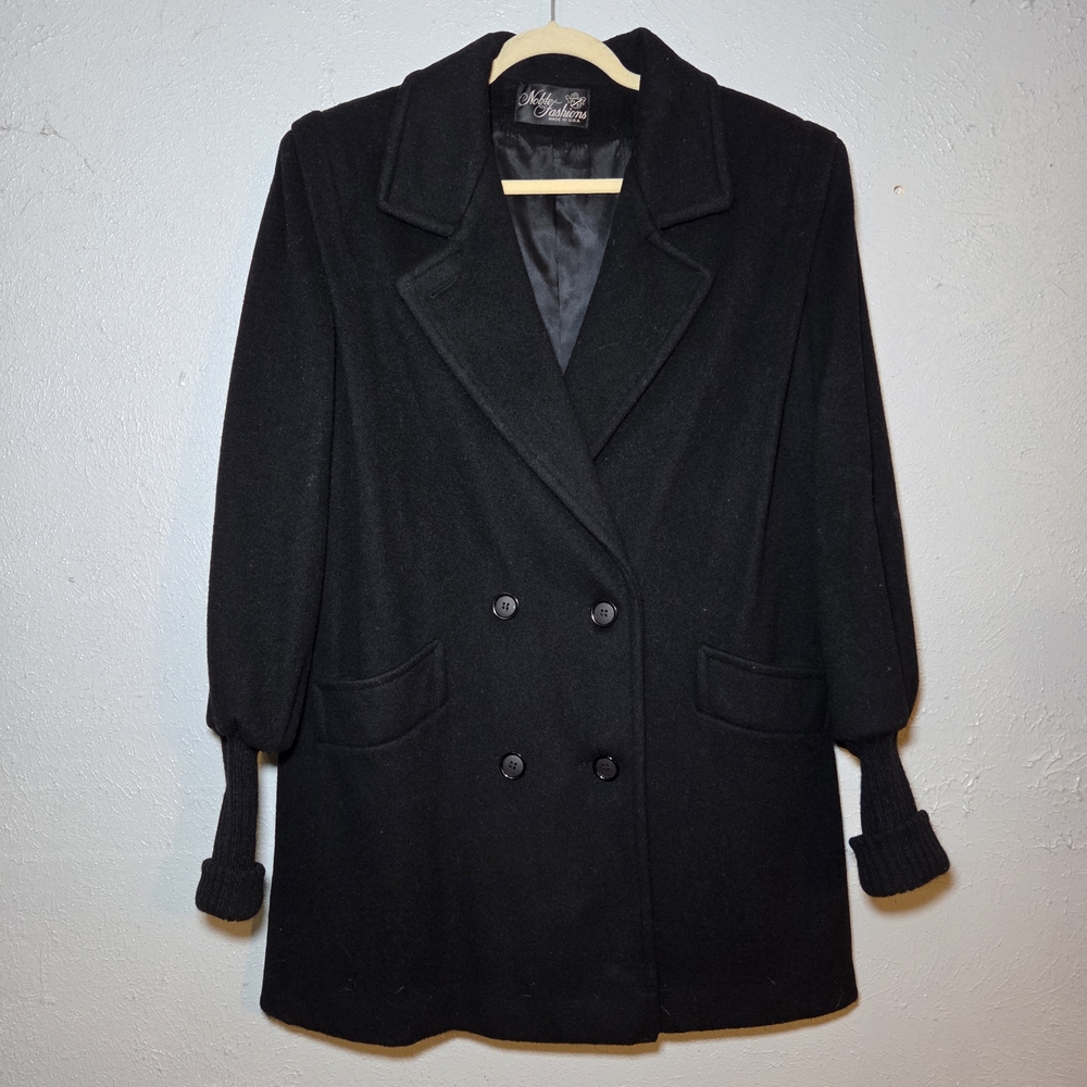 Vintage Nobile Fashion Black Double-Breasted Wool Blend Coat SZ 2XL - 3XL